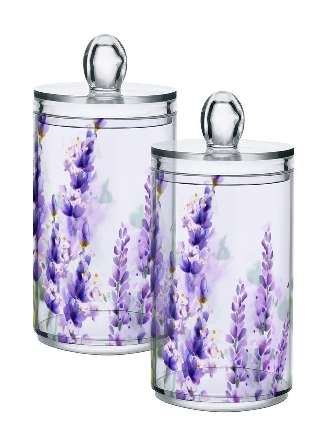 BOENLE 2 Pack Qtip Holder Dispenser Purple Lavender Storage Canister Bathroom Acrylic Plastic Apothecary Jars Vanity Organizer Lid for Cotton Swab/Ball/Pad - Image 1