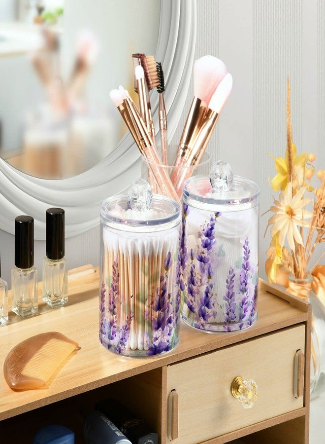 BOENLE 2 Pack Qtip Holder Dispenser Purple Lavender Storage Canister Bathroom Acrylic Plastic Apothecary Jars Vanity Organizer Lid for Cotton Swab/Ball/Pad - Image 5