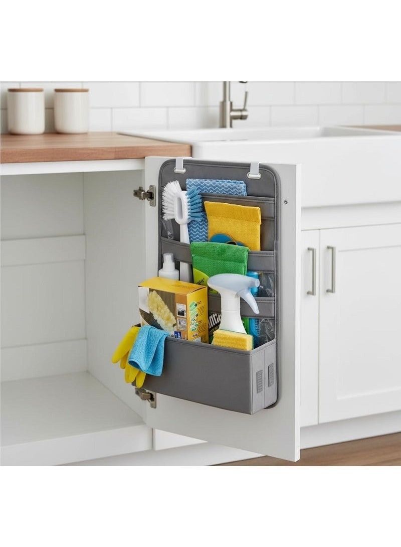 منظم معلق للباب مقسم إلى 3 جيوب ورف موفر للمساحة قماش لتنظيم العدد والأدوات ومستلزمات التنظيف وغيرها يعلق على الدلفة أو الباب من الداخل للأغراض المخفية - Image 2