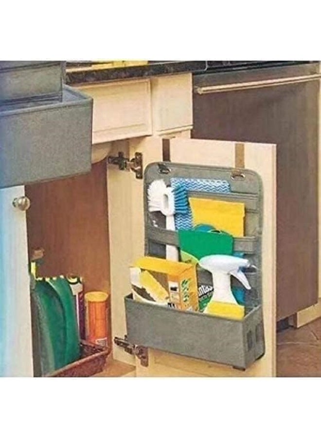 منظم معلق للباب مقسم إلى 3 جيوب ورف موفر للمساحة قماش لتنظيم العدد والأدوات ومستلزمات التنظيف وغيرها يعلق على الدلفة أو الباب من الداخل للأغراض المخفية - Image 3