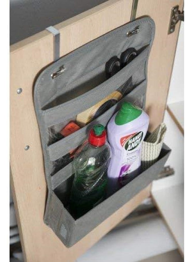 منظم معلق للباب مقسم إلى 3 جيوب ورف موفر للمساحة قماش لتنظيم العدد والأدوات ومستلزمات التنظيف وغيرها يعلق على الدلفة أو الباب من الداخل للأغراض المخفية - Image 4
