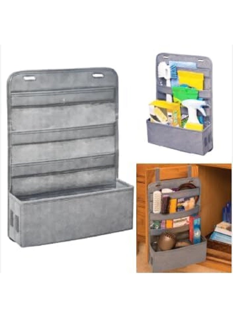 منظم معلق للباب مقسم إلى 3 جيوب ورف موفر للمساحة قماش لتنظيم العدد والأدوات ومستلزمات التنظيف وغيرها يعلق على الدلفة أو الباب من الداخل للأغراض المخفية - Image 5