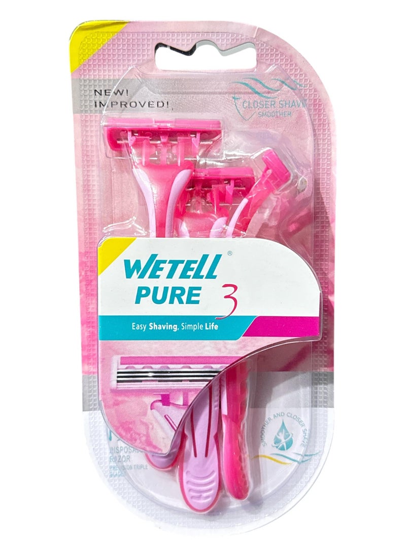 WETELL PURE 3 New Generation Smooth Women's Razor - 3 precision blades for lasting closeness, a wonderful moisturizing strip with aloe vera and vitamin E for a smooth shave without irritation, an innovative design that glides with the body's curves for comfort and a faster, smoother shave every time 
