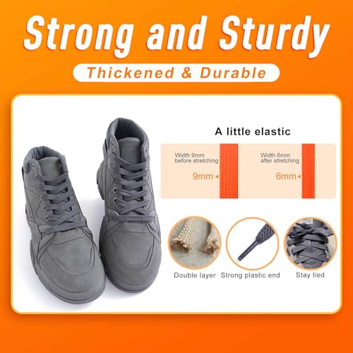 VSUDO Upgrade 39" Double Layer Weave Flat Shoelaces, 5/16" Wide Flat Shoe Laces for Adults & Kids Sneakers or Athletic Shoes [1Pair-Dark Gray-100CM] - Image 3