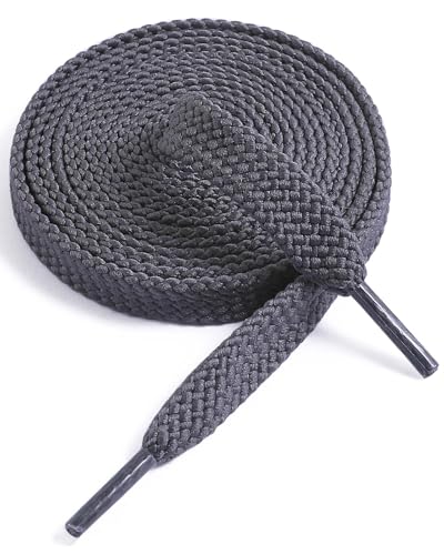 VSUDO Upgrade 39" Double Layer Weave Flat Shoelaces, 5/16" Wide Flat Shoe Laces for Adults & Kids Sneakers or Athletic Shoes [1Pair-Dark Gray-100CM] - Image 1