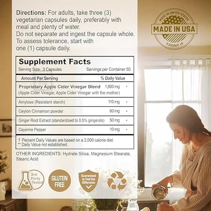 NANOWELL Apple Cider Vinegar Max with The Mother - Detox & Wellness Supplement with 1,800 mg Proprietary Blend with Ceylon Cinnamon, Ginger & Cayenne - 150 Capsules, 50 Day Supply - Image 3