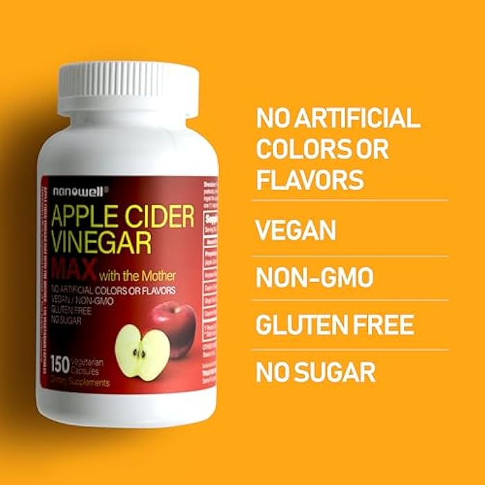 NANOWELL Apple Cider Vinegar Max with The Mother - Detox & Wellness Supplement with 1,800 mg Proprietary Blend with Ceylon Cinnamon, Ginger & Cayenne - 150 Capsules, 50 Day Supply - Image 4