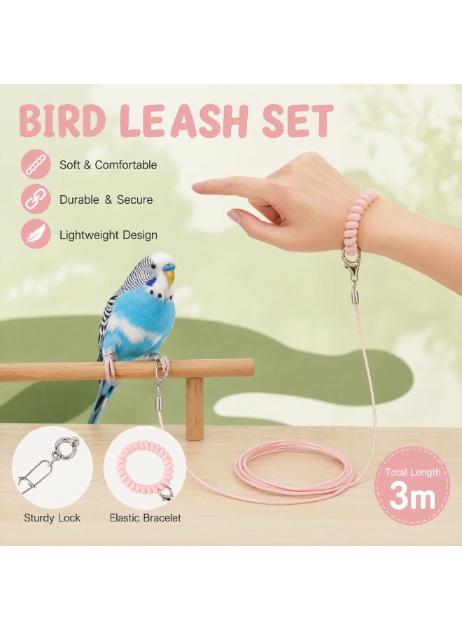 Bird Training Leash, Adjustable Parrot Flying Strap Rope Universal Flying Traction Lead Durable Outing Gadget Outdoor Training Toy for Birds, Parrot, Cockatiel, Parakeet, Lory, 3m elastic flying rope No. 6 foot ring(Pink) - Image 2