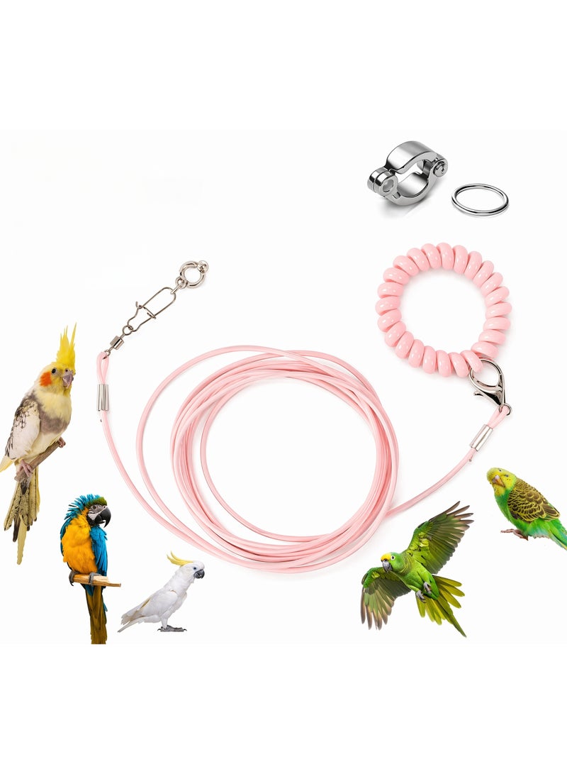Bird Training Leash, Adjustable Parrot Flying Strap Rope Universal Flying Traction Lead Durable Outing Gadget Outdoor Training Toy for Birds, Parrot, Cockatiel, Parakeet, Lory, 3m elastic flying rope No. 6 foot ring(Pink) - Image 1