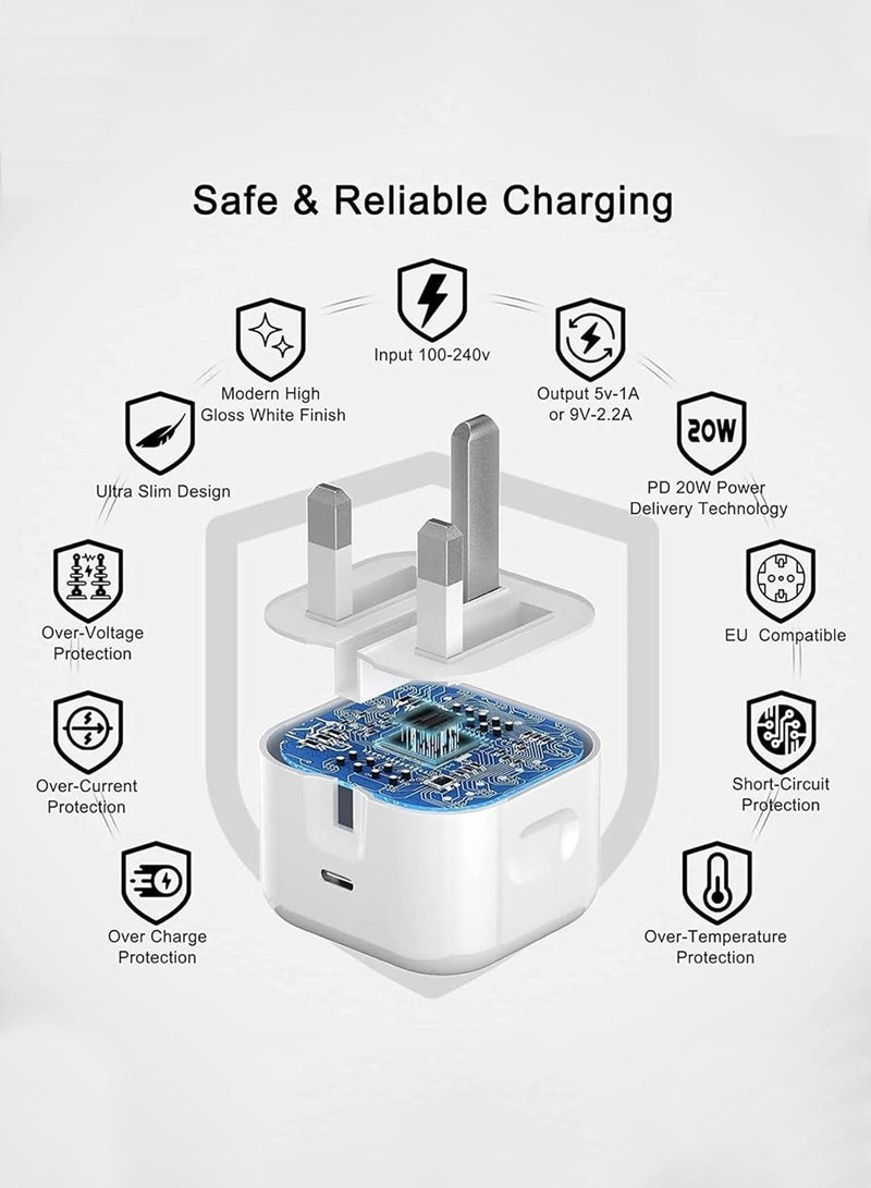 Charger Type C PD 35W Fast, USB C Charger Fast with a 1M Fast-charging Data Cable, Universal Adapter USB-C Wall Plug, IPhone 16/17 Type-C Power Plug, Mobile Charger Adapter Plug for with All Cell Phones/Tablet - Image 4