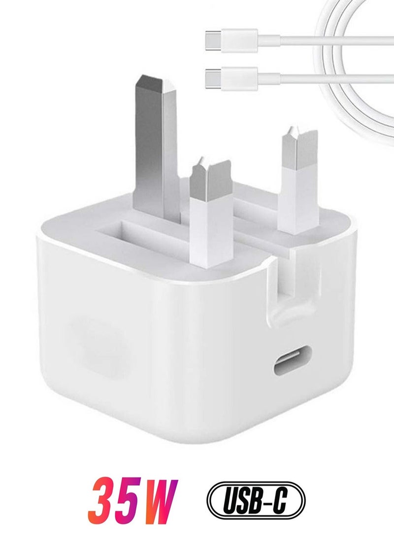 Charger Type C PD 35W Fast, USB C Charger Fast with a 1M Fast-charging Data Cable, Universal Adapter USB-C Wall Plug, IPhone 16/17 Type-C Power Plug, Mobile Charger Adapter Plug for with All Cell Phones/Tablet - Image 1