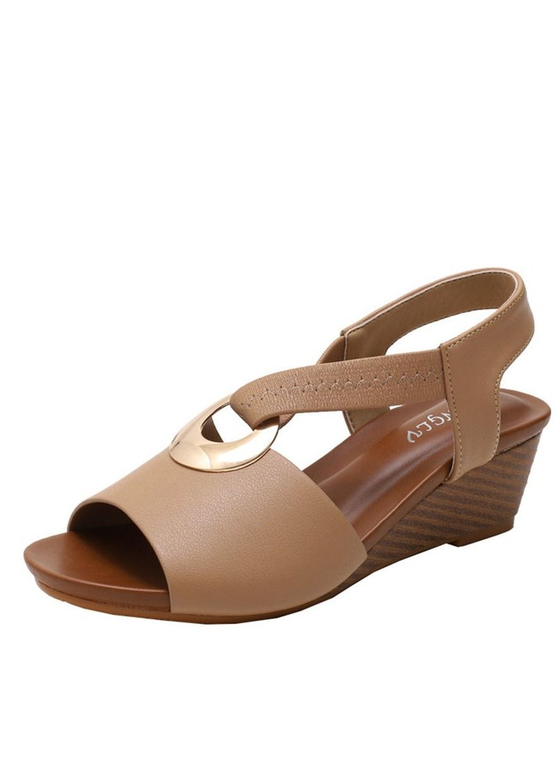 Loquat - Casual Open-Toe Wedge Heel Sandals 5CM Brown - Image 1