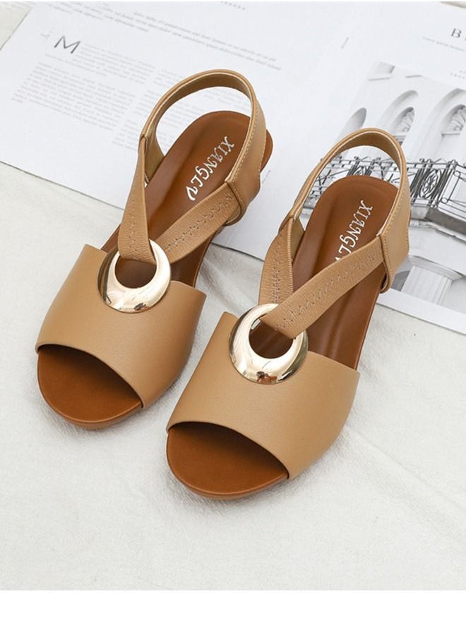 Loquat - Casual Open-Toe Wedge Heel Sandals 5CM Brown - Image 1