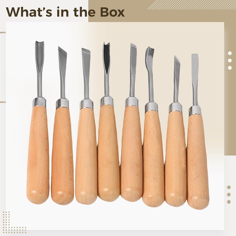 مجموعة من المبردات لنحت الخشب، تتكون من 8 قطع من المبردات والأدوات المستخدمة في نحت الخشب، مزودة بمقبض دائري، من الفولاذ من النوع Sk5، مع علبة تخزين، بأبعاد 9.1 × 7.1 × 1.2 بوصة، مخصصة للعمل على الخشب. - Image 4