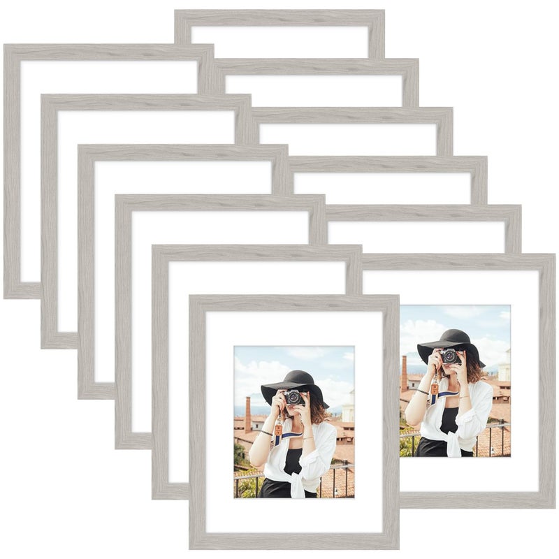Picrit 9x12 Picture Frame Set of 12  Display 6x8 with Mat or 9x12 Without Mat  Photo Frames for Wall Mounting or Table Top Display  Gray. - Image 1