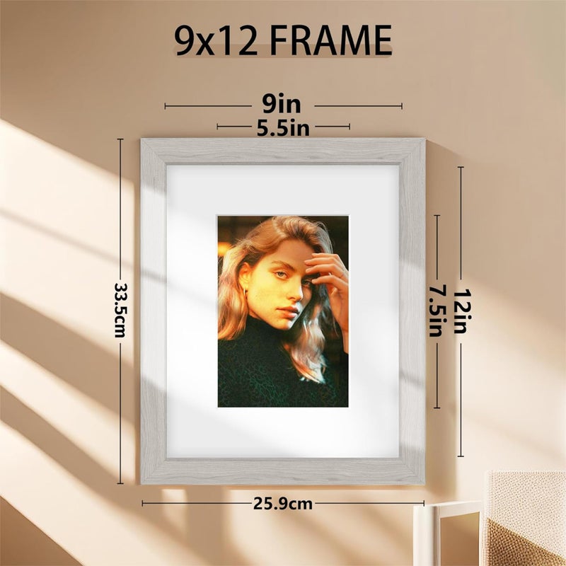 Picrit 9x12 Picture Frame Set of 12  Display 6x8 with Mat or 9x12 Without Mat  Photo Frames for Wall Mounting or Table Top Display  Gray. - Image 2