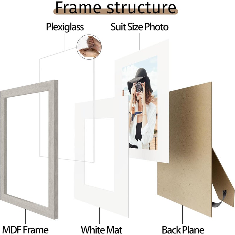 Picrit 9x12 Picture Frame Set of 12  Display 6x8 with Mat or 9x12 Without Mat  Photo Frames for Wall Mounting or Table Top Display  Gray. - Image 4