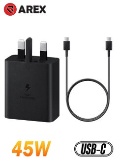 AREX 45W USB C Super Fast Charging Charger with 1m Cable - Compatible with Samsung S24 S23 S22 S21 S20 Ultra, S24+ S23+ S22+ S21+, A53, A15, A 55, A54 - Type C Power Adapter  - Image 1