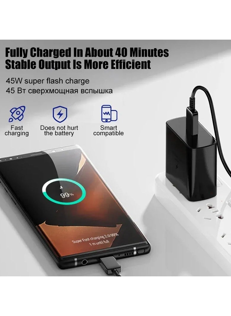 أركس - شاحن شحن USB C فائق السرعة بقدرة 45 واط مع كابل 1 متر - متوافق مع S24 S23 S22 S21 S20 Ultra، S24+ S23+ S22+ S21+، A53، A15، A 55، A54 - محول طاقة من النوع C، - Image 1