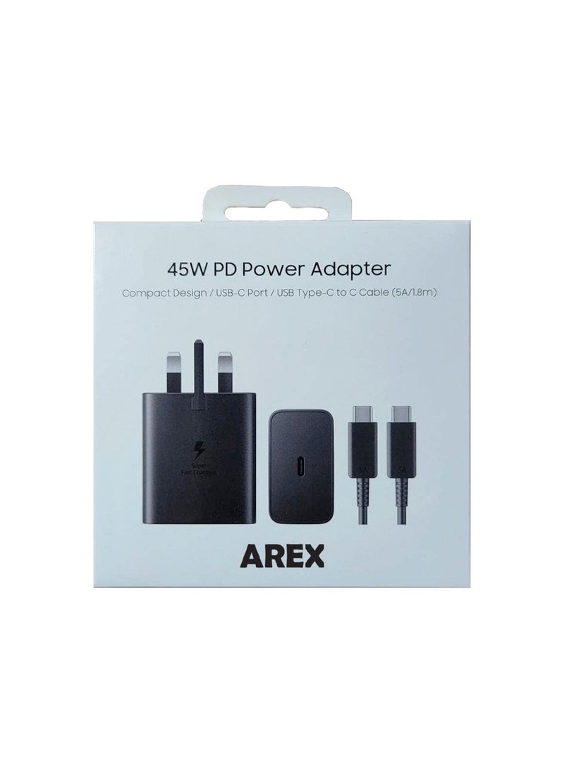 أركس - شاحن شحن USB C فائق السرعة بقدرة 45 واط مع كابل 1 متر - متوافق مع S24 S23 S22 S21 S20 Ultra، S24+ S23+ S22+ S21+، A53، A15، A 55، A54 - محول طاقة من النوع C، - Image 1