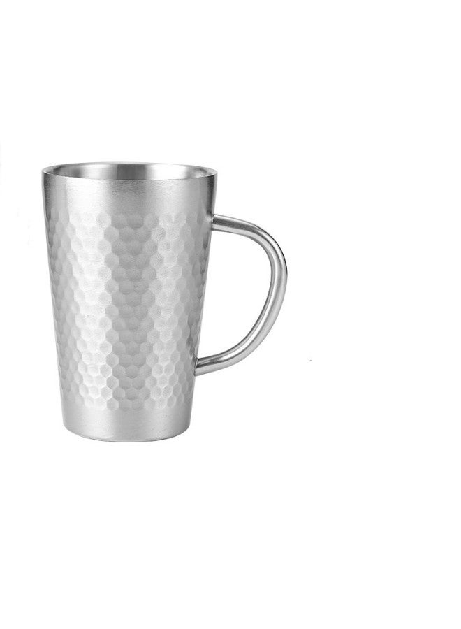 Korean-style 304 Stainless Steel Double-layer Water Cup With Handlebar Beer Cup Insulated Household Coffee Mug Restaurant Mouth Cup-Color:304 Diamond Pattern -Capacity:300ml  - Image 1