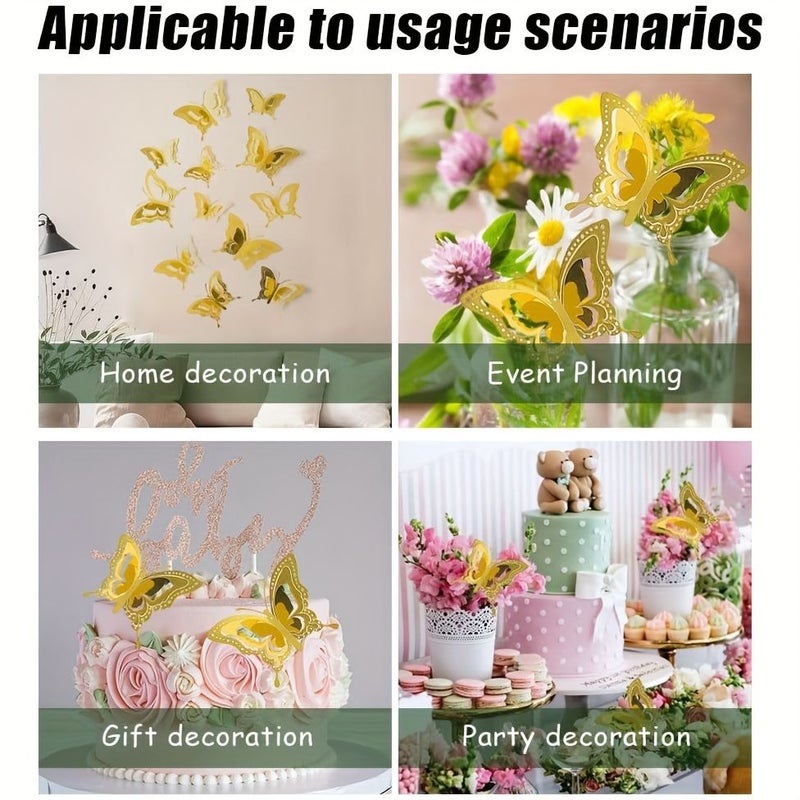 12 Pcs Three Layer Phoenix Tail 3D Butterfly Self Adhesive Decoration Home Background Wall Bathroom Holiday Party Wall Decoration Silvery - Image 4