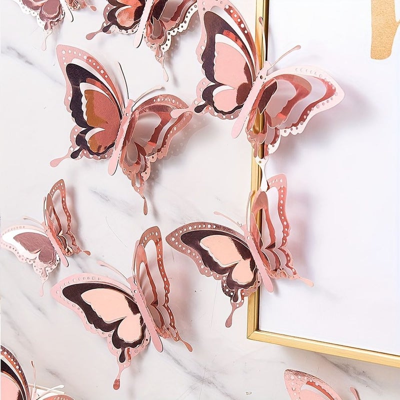 12 Pcs Three Layer Phoenix Tail 3D Butterfly Self Adhesive Decoration Home Background Wall Bathroom Holiday Party Wall Decoration Silvery - Image 5