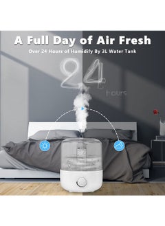 Air Humidifier for Large Room, 3L Air Humidifier for Bedroom, Aroma Diffuser, Essential Oil Function, Ultrasonic Cool Mist, Lower Noise, Adjustable 360° Knob, Auto Shut-Off, Humidifiers for Any Rooms White - pzsku/Z07794A32C9EECDD9C9D0Z/45/_/1705560164/7c4eeabb-d090-4039-aa4f-a7e7210fce9f