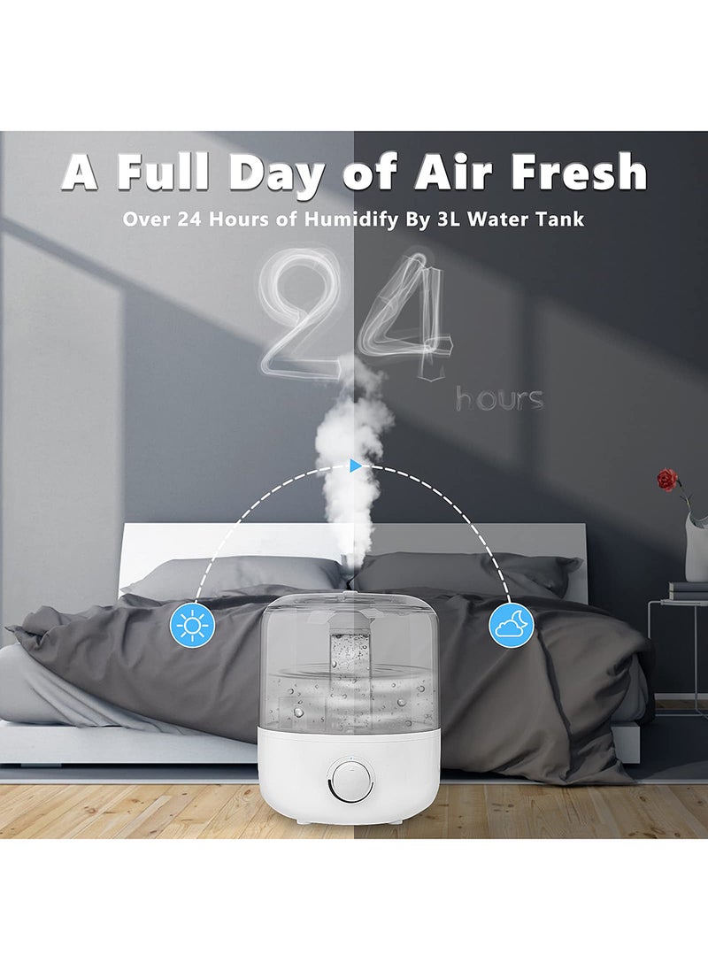 EzzySo - Air Humidifier for Large Room, 3L Air Humidifier for Bedroom, Aroma Diffuser, Essential Oil Function, Ultrasonic Cool Mist, Lower Noise, Adjustable 360° Knob, Auto Shut-Off, Humidifiers for Any Rooms White - Image 1