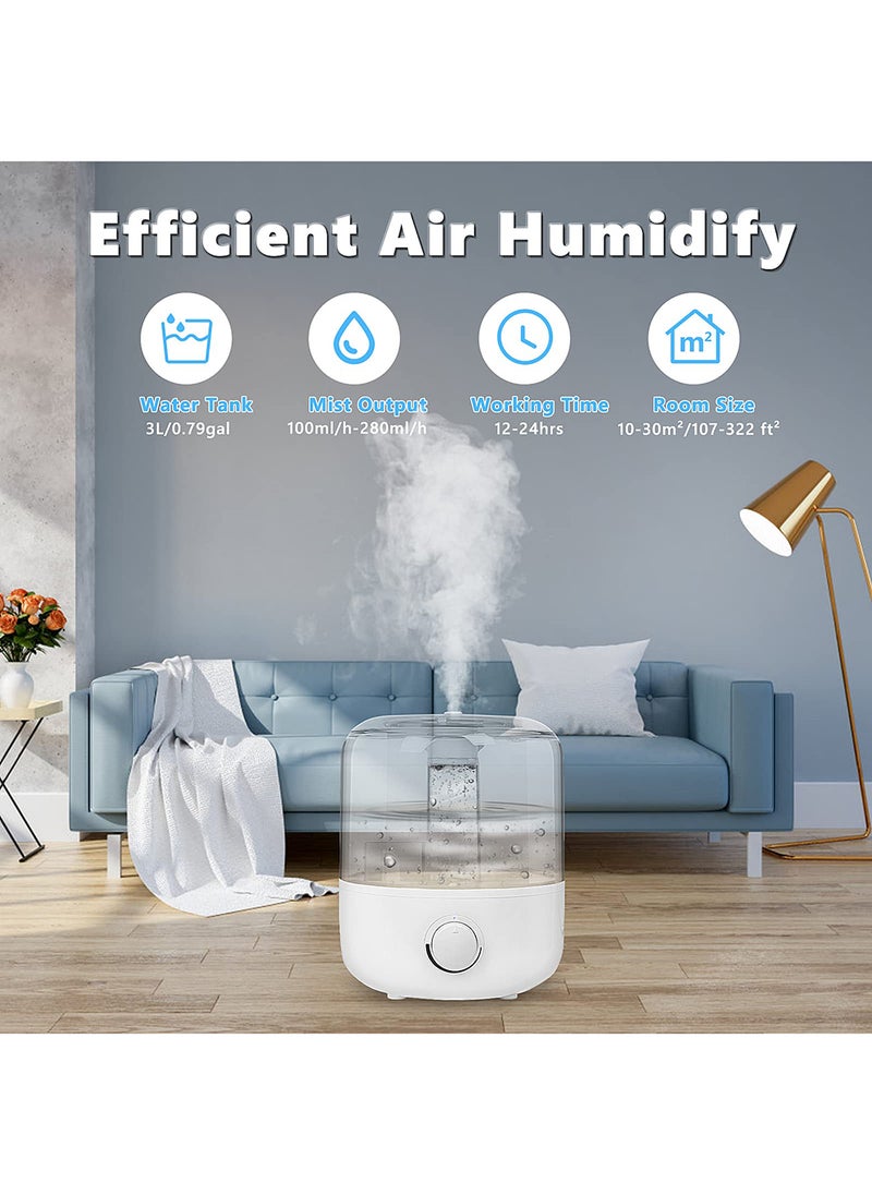 EzzySo - Air Humidifier for Large Room, 3L Air Humidifier for Bedroom, Aroma Diffuser, Essential Oil Function, Ultrasonic Cool Mist, Lower Noise, Adjustable 360° Knob, Auto Shut-Off, Humidifiers for Any Rooms White - Image 1