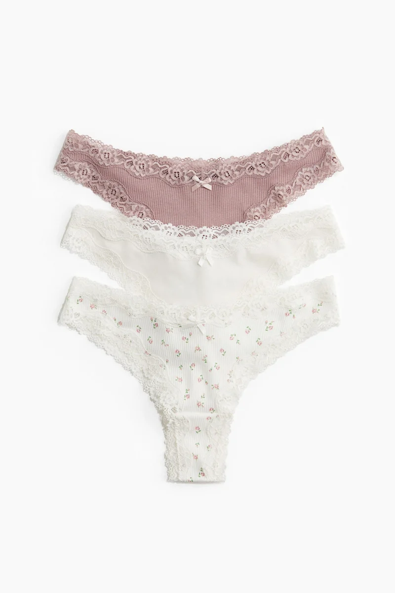 H&M 3-pack cotton and lace Brazilian briefs