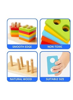 Generic Funny Montessori toys for children aged 1, 2 and 3 years, wooden sorting and stacking toys for children aged 1-3, preschool educational puzzle, 5 shapes toy, best gift.  - Image 2