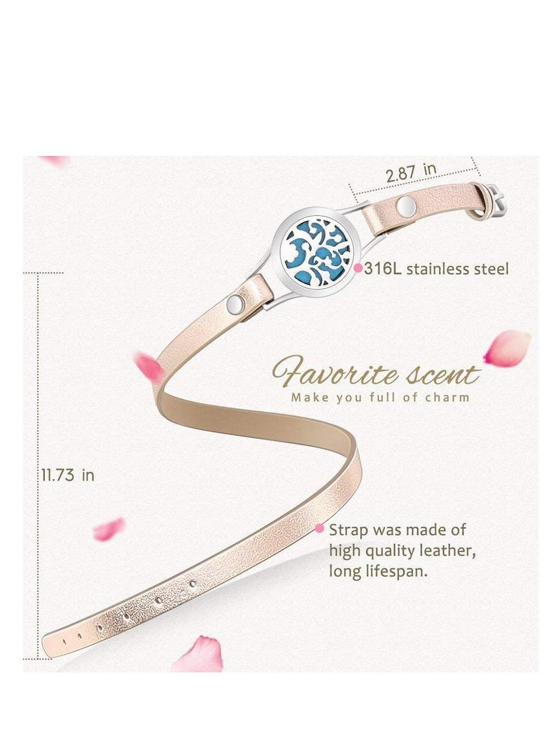 SYOSI Essential Oil Diffuser Bracelet, Tree of Life Jewelry Special Aromatherapy Locket Bracelets Leather Band, 8 Color Felt Pads, Birthday Gifts for Women Daughter Girl Mom, 316L Stainless Steel - Image 4