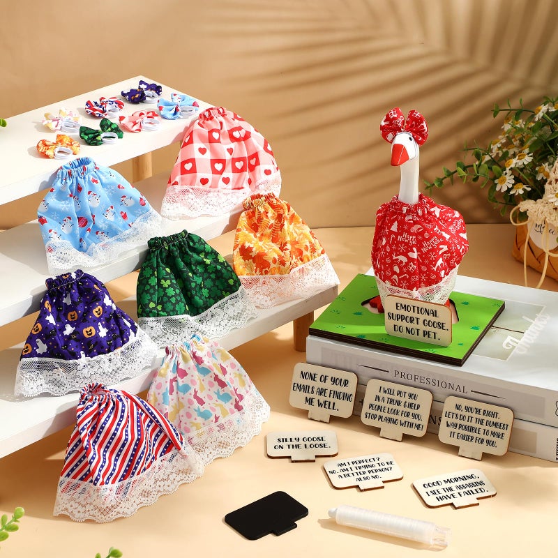 AceOrbit 19 Pcs St. Patricks Day Magnetic Goose Key Holder Lucky Shamrock Resin Desk Goose Statue with Holiday Outfit Writable Interchangeable Sign Chalk for Housewarming Gift Desk Home Decor(Classic) - Image 4