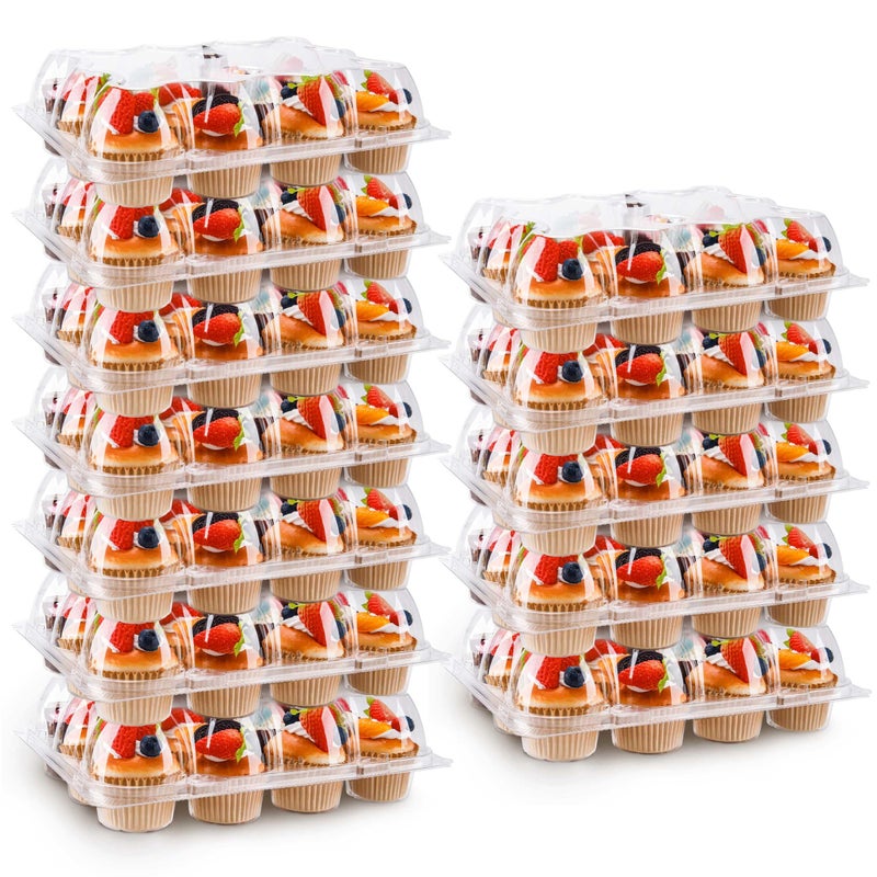 NPLUX 12 Count Cupcake Containers 25 Pack Cupcake Holders with Detachable Tall Dome Lids Clear Plastic Stackable Cupcake Boxes for 300 Cupcakes  BPA Free  Standard Size - Image 1