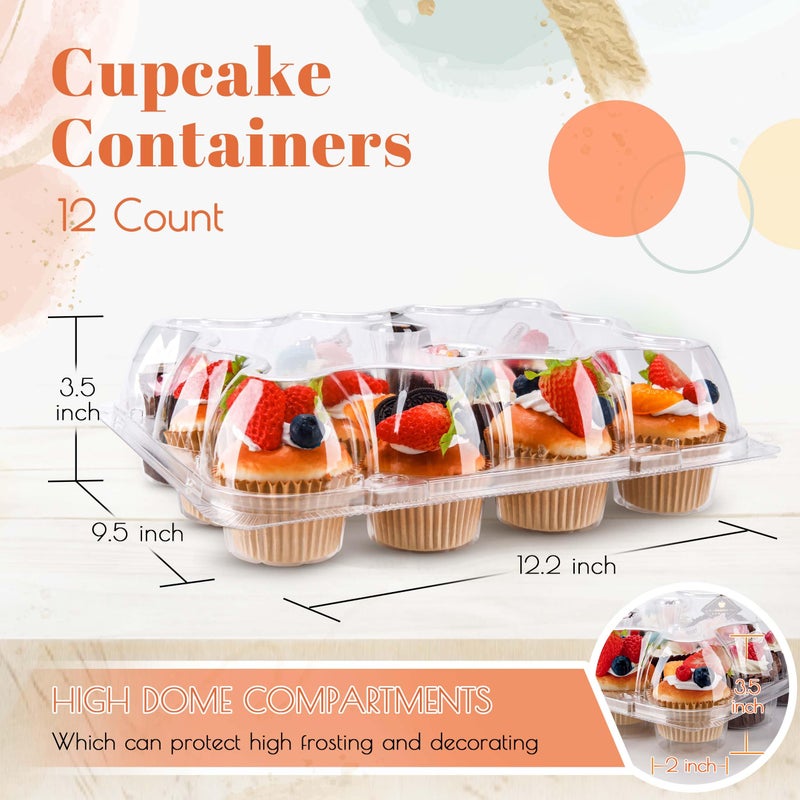 NPLUX 12 Count Cupcake Containers 25 Pack Cupcake Holders with Detachable Tall Dome Lids Clear Plastic Stackable Cupcake Boxes for 300 Cupcakes  BPA Free  Standard Size - Image 3