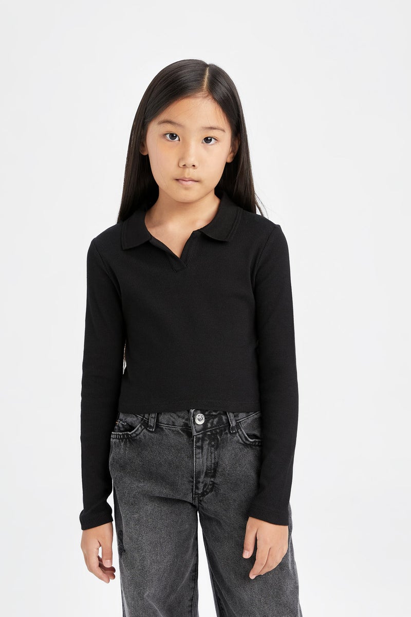 DeFacto Girl Polo Neck Basic Camisole Crop T-Shirt - Image 3