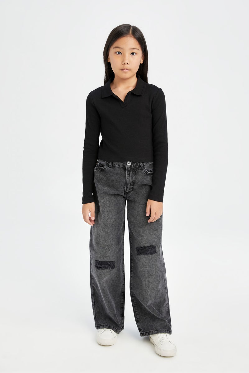 DeFacto Girl Polo Neck Basic Camisole Crop T-Shirt - Image 5