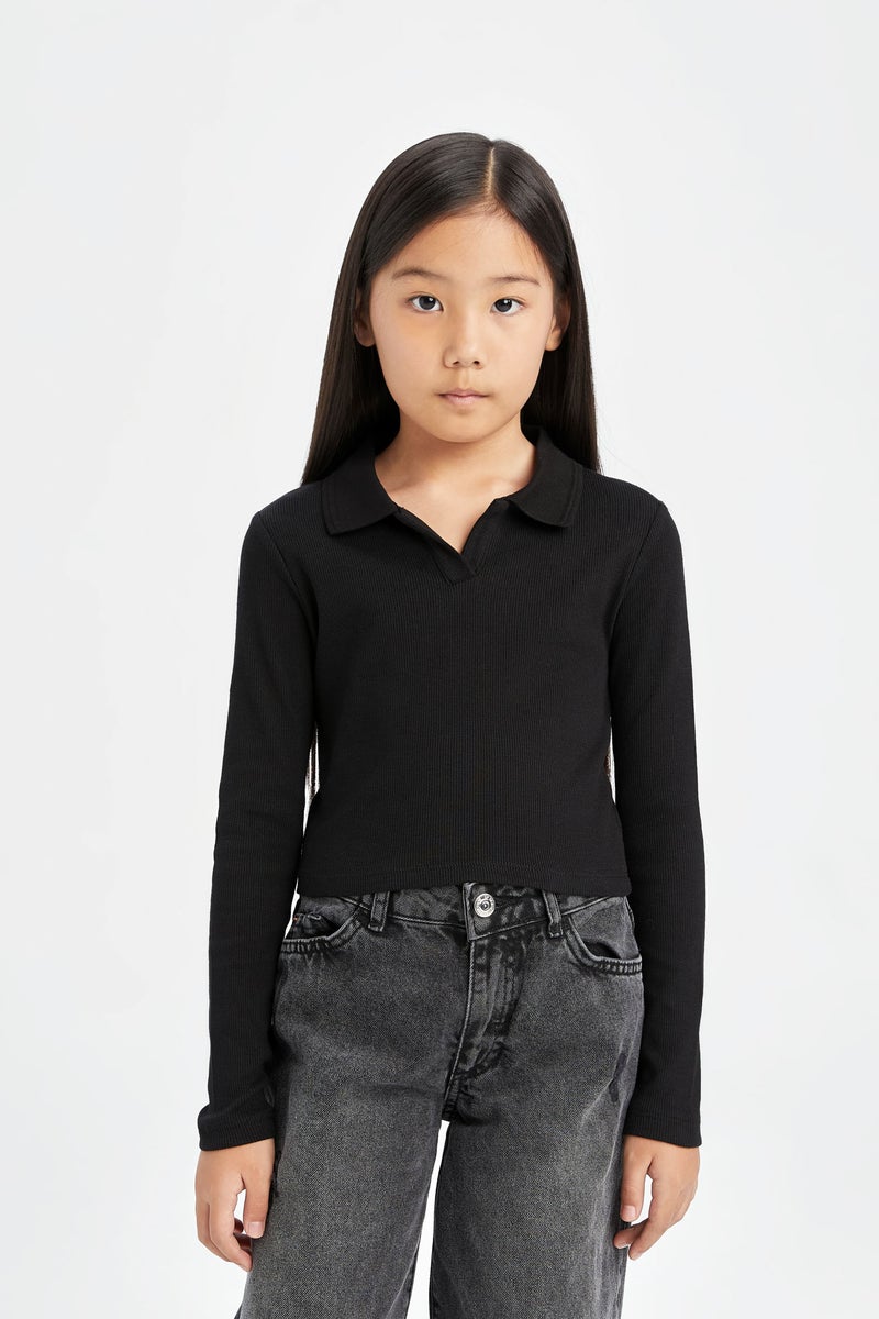 DeFacto Girl Polo Neck Basic Camisole Crop T-Shirt - Image 1