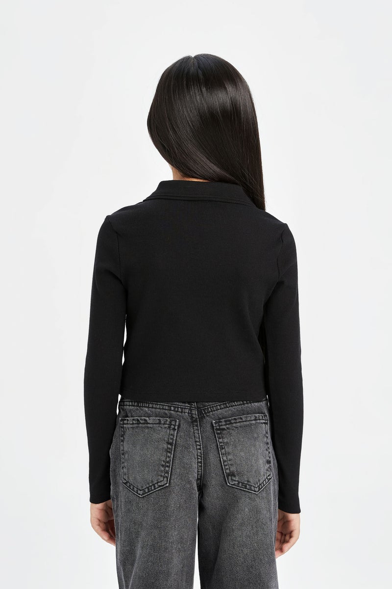 DeFacto Girl Polo Neck Basic Camisole Crop T-Shirt - Image 4