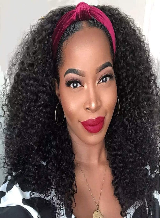 Nadula Hair Afro Kinky Curly Half Wigs Human Hair for African American Women, 100% Virgin Human Hair Headband Curly 3/4 Half Wigs Glueless Wear and Go Beginner and Friendly 180% Density 16 Inch - Image 1