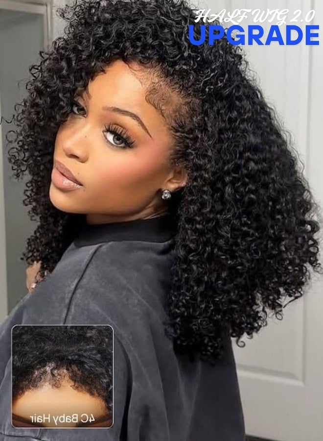 Nadula Hair Afro Kinky Curly Half Wigs Human Hair for African American Women, 100% Virgin Human Hair Headband Curly 3/4 Half Wigs Glueless Wear and Go Beginner and Friendly 180% Density 16 Inch - Image 2