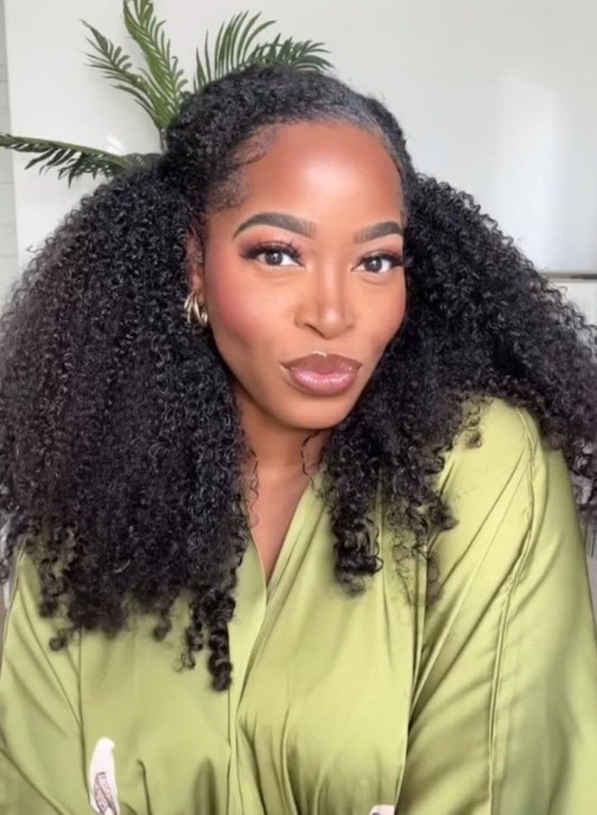 Nadula Hair Afro Kinky Curly Half Wigs Human Hair for African American Women, 100% Virgin Human Hair Headband Curly 3/4 Half Wigs Glueless Wear and Go Beginner and Friendly 180% Density 16 Inch - Image 3