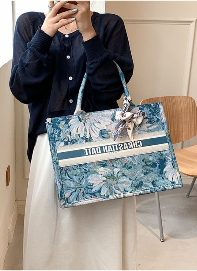 WAOKN - Women's Fashion Printed Shoulder Bag, Ladies Textured Handbag Tote Bags Clutch Bag, Beach Vacation Large-capacity Carrying Bag Side Bag for College Students and Teenager - Image 1
