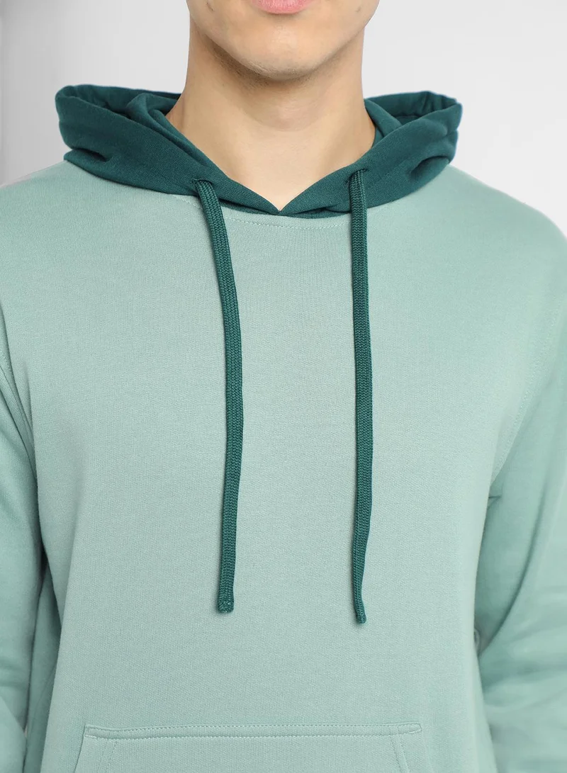 Dennis Lingo Regular Fit Sea Green Solid Hooded Sweatshirt for Men - Polycotton, Full Sleeves