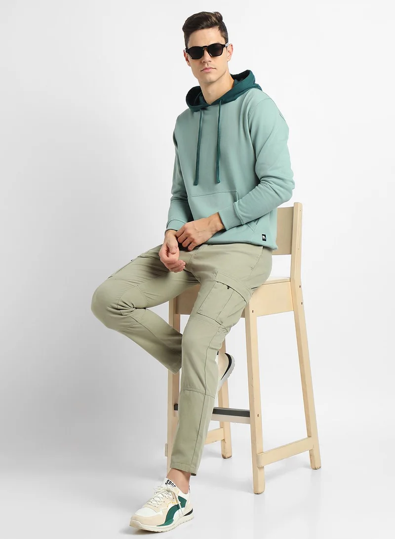 Dennis Lingo Regular Fit Sea Green Solid Hooded Sweatshirt for Men - Polycotton, Full Sleeves