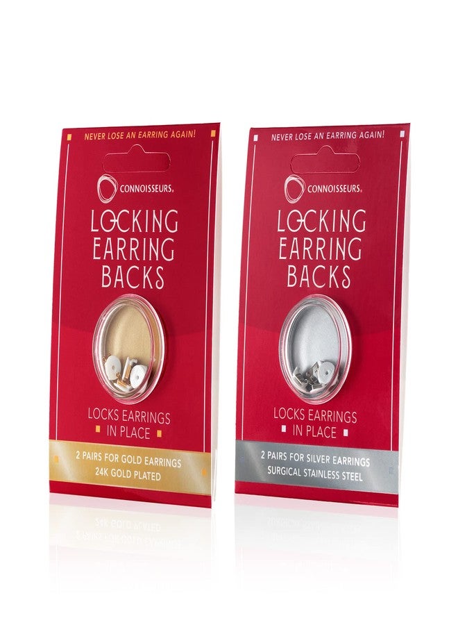 Connoisseurs Locking Earring Backs - 4 Pairs - Compatible with Most Gold and Silver Earrings - Fits 0.5-1mm Diameter Posts - Hypoallergenic - Image 2