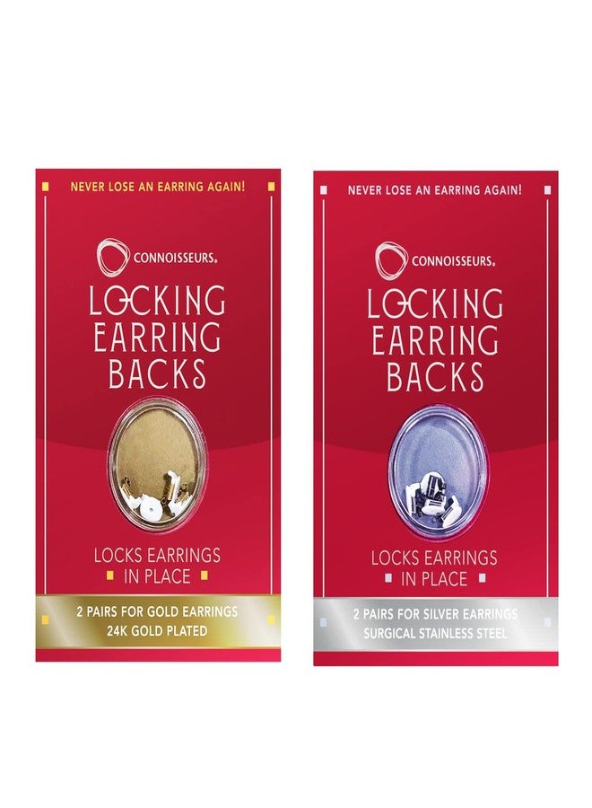 Connoisseurs Locking Earring Backs - 4 Pairs - Compatible with Most Gold and Silver Earrings - Fits 0.5-1mm Diameter Posts - Hypoallergenic - Image 1