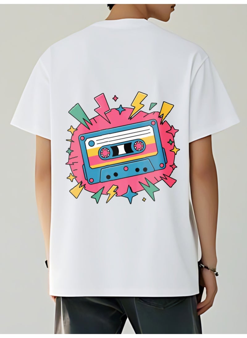 Men's Pure Cotton Breathable Printed T-Shirt, Loose Fit, White - Image 2