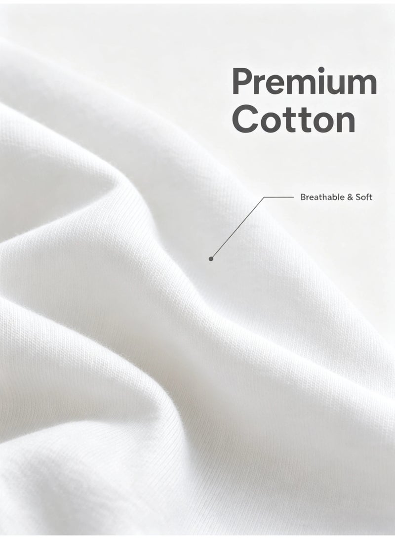 Men's Pure Cotton Breathable Printed T-Shirt, Loose Fit, White - Image 5